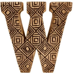 Letter W Hand Carved Wooden Geometric