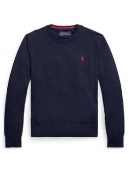 Ralph Lauren Boys Classic Knitted Crew Jumper - Navy, Size Age: 14-16 Years, L