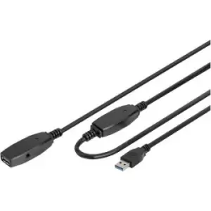 Digitus USB cable USB 3.2 1st Gen (USB 3.0 / USB 3.1 1st Gen) USB-A plug, USB-A socket 20.00 m Black Shielded, double shielding DA-73107