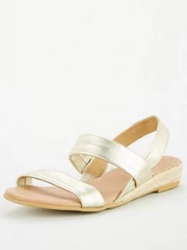 Office Sallie Double Strap Wedge Sandals - Gold Leather