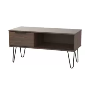 Hirato Ready Assembled 1 Drawer Coffee Table Carini Walnut With Black Metal Hairpin Legs