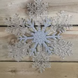 Snow White 31cm Hanging Acrylic Snowflake In Glittery Silver And Clear