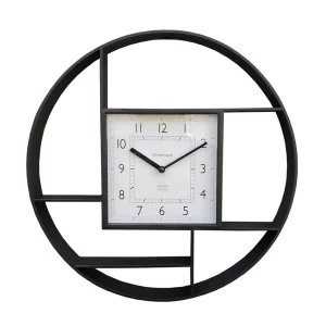 Black Plastic Wall Hanging Shelf Unit With Clock