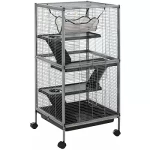Pawhut - Rolling Small Animal Cage for Chinchillas Ferrets Kittens w/ Ramp - Grey