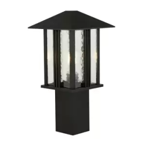 1 Light Outdoor Post (450mm Height) - Black With Water Glass