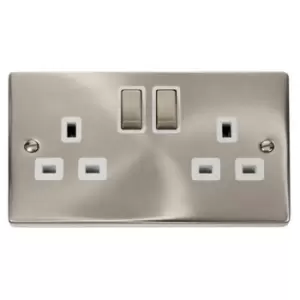Click Deco Ingot 2 Gang Double Pole Switched Socket White Satin Chrome 13 A VPSC536WH