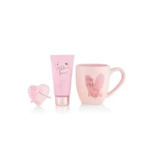 Style & Grace With Love You Melt My Heart Mug Set - 50ml Body Wash, 40g Heart Bath Fizzer, Pink Mug