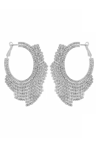 Silver Crystal Diamante Shower Hoop Earrings