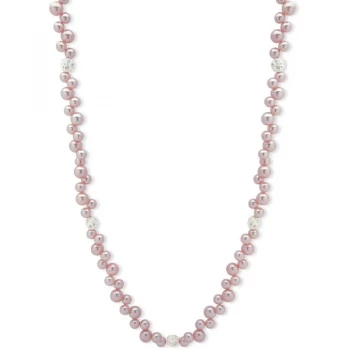 Ladies Anne Klein Silver Plated Pink Pearl & Crystal Necklace