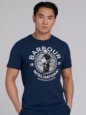 Barbour International Archive Checkers Motorbike T-Shirt, Navy, Size S, Men