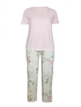 Evans Pink and Sage Green Floral Print Pyjama Set - Pink, Size 26-28, Women