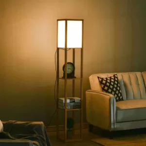 Floor Lamp with 3 Shelves, Beech