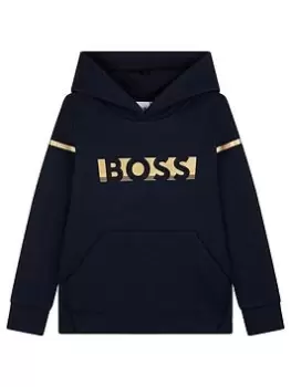 BOSS Boys Gold Logo Hoodie - Navy, Size 6 Years