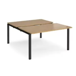 Bench Desk 2 Person Rectangular Desks 1400mm With Sliding Tops Oak Tops With Black Frames 1600mm Depth Adapt