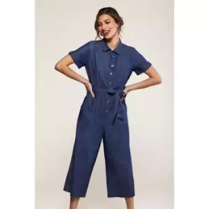Yumi Denim Button Jumpsuit In Blue - Blue