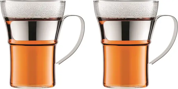 Bodum ASSAM 2 pcs Tea Glass with Steel Handle, Small, 0.3L, 10oz