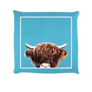 Inquisitive Creatures Highland Cow Filled Cushion (One Size) (Sky Blue)