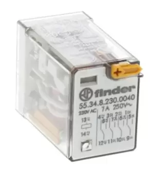 Finder, 230V ac Coil Non-Latching Relay 4PDT, 7A Switching Current Plug In, 4 Pole, 55.34.8.230.0040