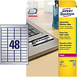 Avery L6009-20 Heavy Duty Labels A4 Silver 45.7 x 21.1mm 20 Sheets of 48 Labels