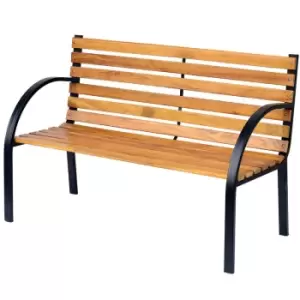 2 Seater Garden Bench Metal Wooden Slatted Seat Backrest Patio Chair - Outsunny