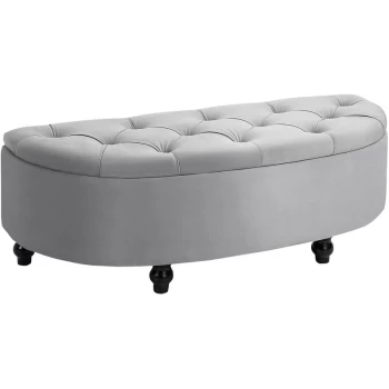 Homcom - Semi-Circle Storage Ottoman Bench Tufted Upholstered Accent Footrest