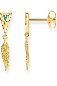 Ladies Thomas Sabo Gold Plated Sterling Silver Glam & Soul Feather Drop Earrings H1991-427-17