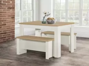 Birlea Highgate Cream and Oak Dining Table and Bench Set Flat Packed