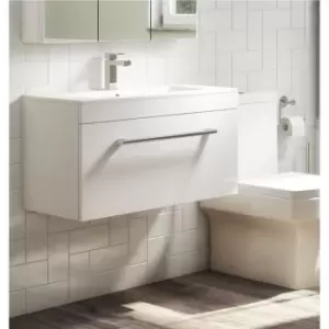 800mm White Wall Hung Vanity Unit with Basin and Chrome Handles - Ashford