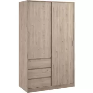 Naia Wardrobe with 1 Sliding Door + 1 Door + 3 Drawers in Oak structure Jackson Hickory