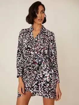 Dorothy Perkins Leopard Print Wrap Mini Dress - Multi, Black, Size 12, Women