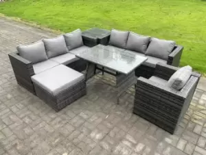 8 Seater Wicker PE Rattan Garden Dining Set Outdoor Furniture Sofa with Patio Dining Table Armchair