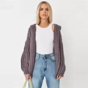 Missguided Recycled Knit Hooded Cardigan - Grey
