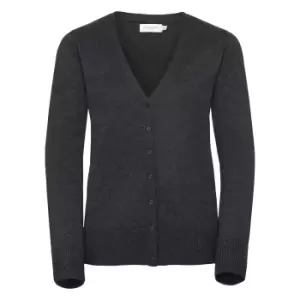 Russell Collection Ladies/Womens V-neck Knitted Cardigan (L) (Charcoal Marl)