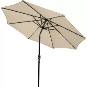 Beige 2.4m LED Tilt Parasol Umbrella Garden Sun Shade Canopy Patio Outdoor 360 Rotation uv Protection Winding Crank Adjustable 32 Solar Power Lights