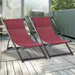 Alfresco Aluminium Frame Folding Deck Chairs Set of 2, Wine Red