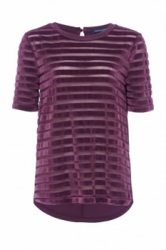 French Connection Bernice Velvet Striped Jersey T shirt Dark Purple