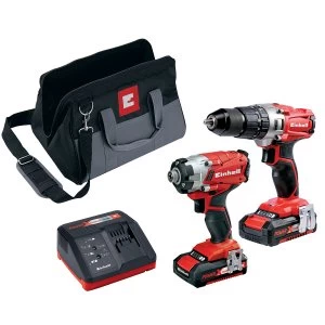 Einhell Power-X-Change 18V Cordless Combi & Impact Driver Twin Pack with 2 x 2.0AH Li-Ion Battery and Tool Bag