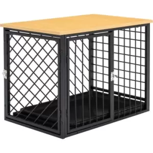 Pawhut - Steel Dog Cage w/ Wooden Top Removable Tray 53H x 76L x 48W, Black