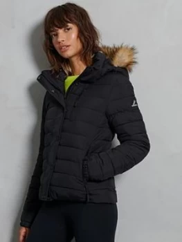Superdry Classic Faux Fur Fuji Jacket, Black, Size 6, Women
