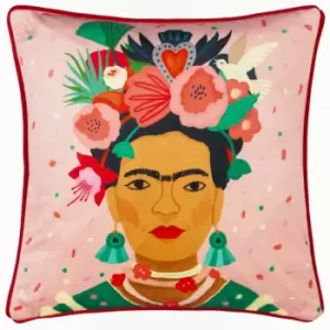 Kate Merritt Frida Portrait Print Piped Edge Cushion Cover, Multi, 43 x 43 Cm