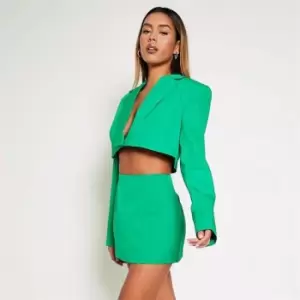 I Saw It First Premium Woven Single Breasted Cropped Blazer Co-Ord - Green