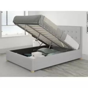 Presley Ottoman Upholstered Bed, Kimiyo Linen, Silver - Ottoman Bed Size Small Double (120x190)
