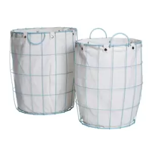 Premier Housewares Set of 2 Round Laundry Baskets with Blue Frame