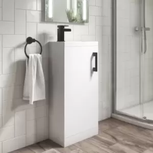 400mm White Cloakroom Floorstanding Vanity Unit with Basin and Black Handle - Ashford