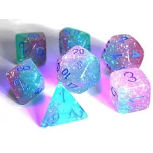 Chessex Gemini Polyhedral Gel Green-Pink with Blue 7 Die Set - Lab Dice