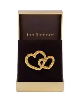 Jon Richard Gold Plated Textured Double Heart Brooch - Gift Boxed, Gold, Women