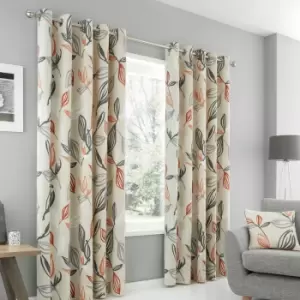 Fusion Ensley Botanical Print 100% Cotton Eyelet Lined Curtains, Terracotta, 66 x 54 Inch