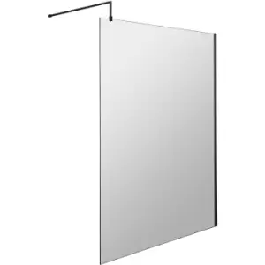 Hudson Reed - Wet Room Screen with Black Support Bar 1400mm Wide - 8mm Glass