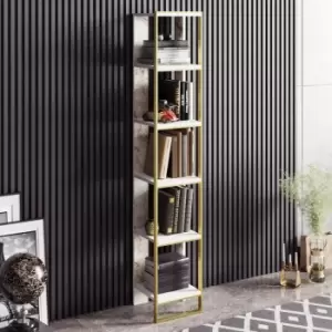 Decorotika Polka 5-Tier Bookshelf, Multifunctional Shelving Unit, Easy Assembly, With Metal Frame, For Living Room, Bedroom, Kitchen- White And White