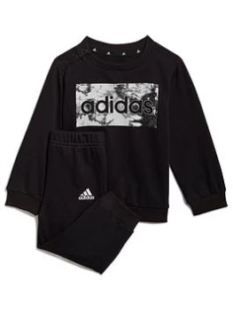 adidas Infant Linear Crew Sweat Top & Pants Set - Black/White, Size 9-12 Months, Women